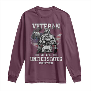 Personalized Veteran Flag Long Sleeve Shirt Custom Name U.S. Army TS10 Maroon Print Your Wear