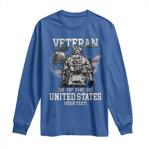 Personalized Veteran Flag Long Sleeve Shirt Custom Name U.S. Army TS10 Royal Blue Print Your Wear