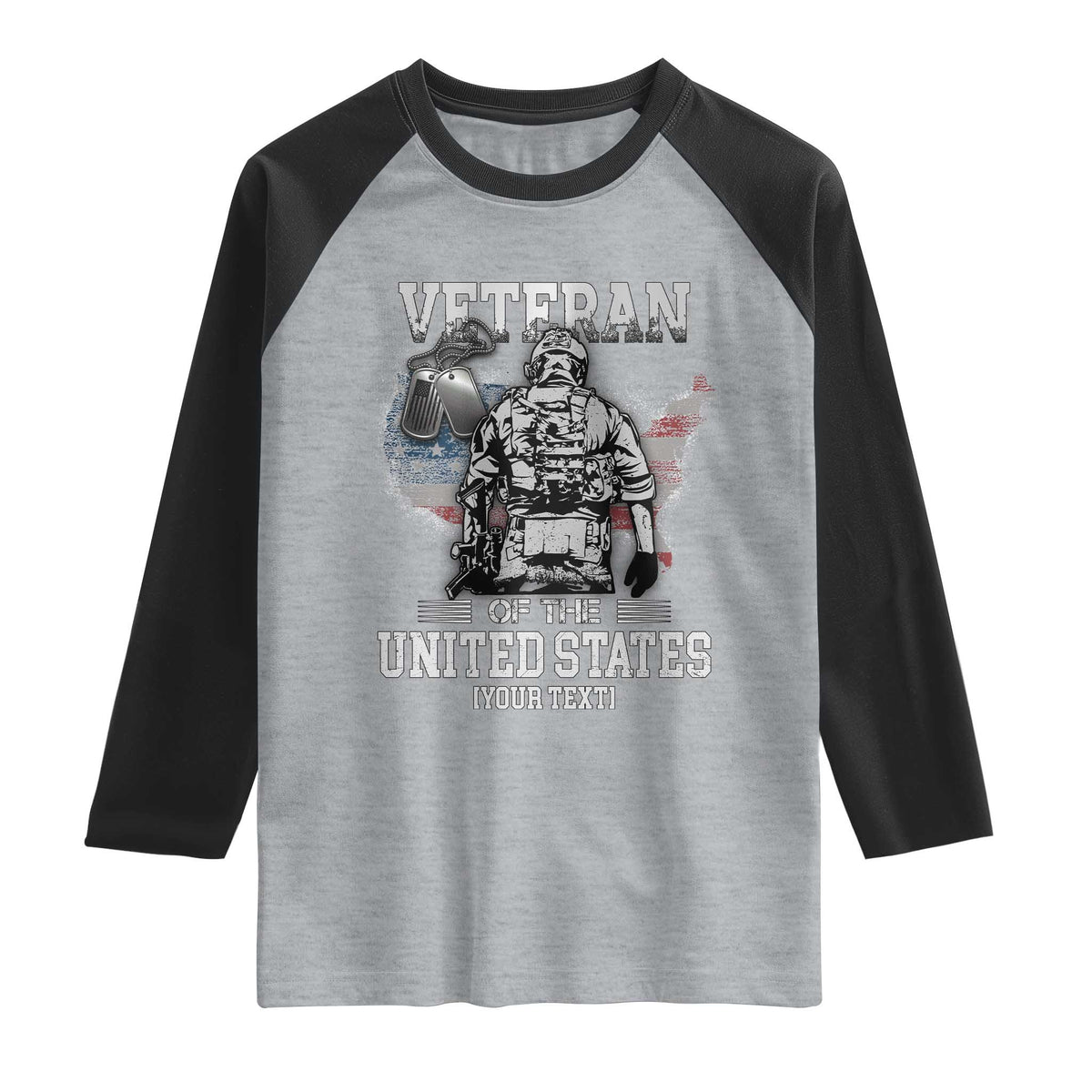 Personalized Veteran Flag Raglan Shirt Custom Name U.S. Army TS10 Heather Gray Black Print Your Wear