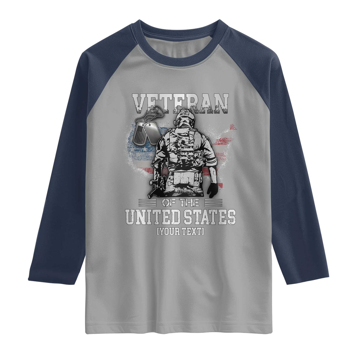 Personalized Veteran Flag Raglan Shirt Custom Name U.S. Army TS10 Sport Gray Navy Print Your Wear