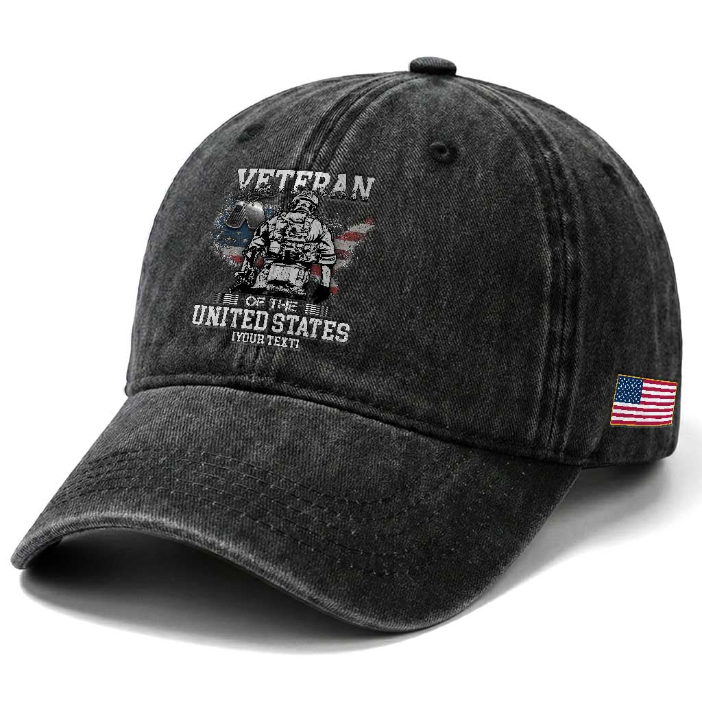 Personalized Veteran Flag Washed Cotton Baseball Cap Custom Name U.S. Army