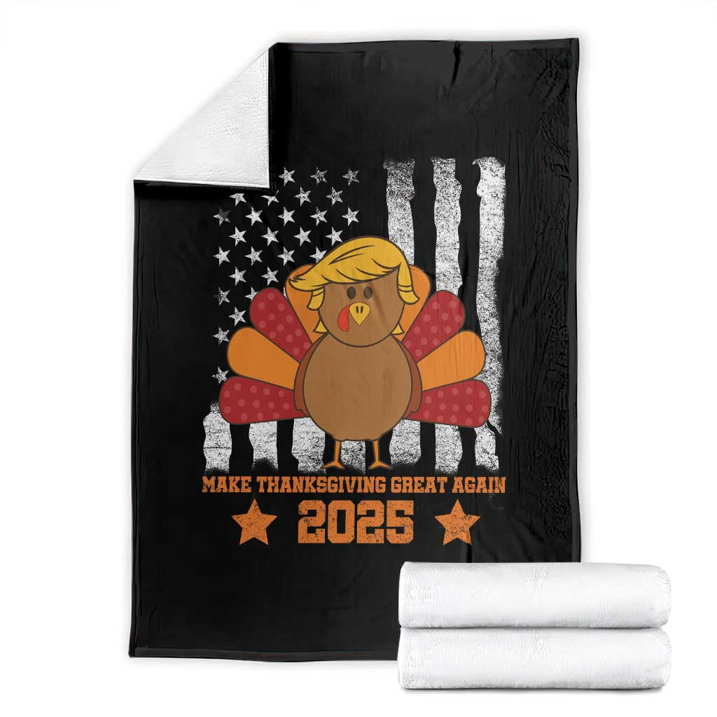 Funny Thanksgiving Trump 2025 Throw Blanket Make Thanksgivings Great Again Turkey American Flag TS10 Black Print Your Wear