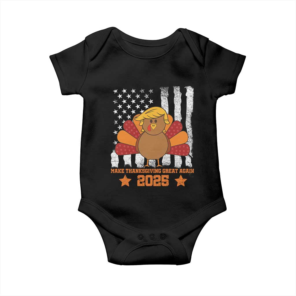 Funny Thanksgiving Trump 2025 Baby Onesie Make Thanksgivings Great Again Turkey American Flag TS10 Black Print Your Wear