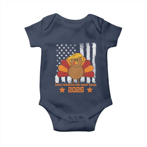 Funny Thanksgiving Trump 2025 Baby Onesie Make Thanksgivings Great Again Turkey American Flag TS10 Navy Print Your Wear