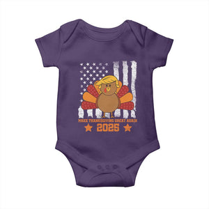 Funny Thanksgiving Trump 2025 Baby Onesie Make Thanksgivings Great Again Turkey American Flag TS10 Purple Print Your Wear