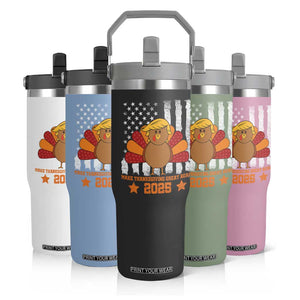 Funny Thanksgiving Trump 2025 Flip Straw Tumbler Make Thanksgivings Great Again Turkey American Flag TS10 Print Your Wear