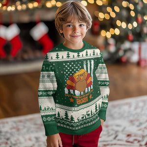 Funny Thanksgiving Trump 2025 Ugly Christmas Sweater Make Thanksgivings Great Again Turkey American Flag TS10 Forest Green Beige Print Your Wear