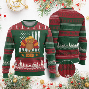 Funny Thanksgiving Trump 2025 Ugly Christmas Sweater Make Thanksgivings Great Again Turkey American Flag TS10 Red Green Print Your Wear