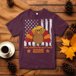 Funny Thanksgiving Trump 2025 T Shirt Make Thanksgivings Great Again Turkey American Flag TS10 Maroon Print Your Wear