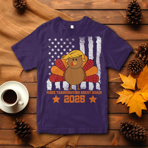 Funny Thanksgiving Trump 2025 T Shirt Make Thanksgivings Great Again Turkey American Flag TS10 Purple Print Your Wear
