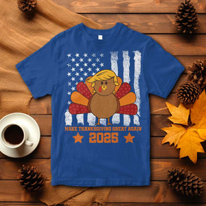 Funny Thanksgiving Trump 2025 T Shirt Make Thanksgivings Great Again Turkey American Flag TS10 Royal Blue Print Your Wear