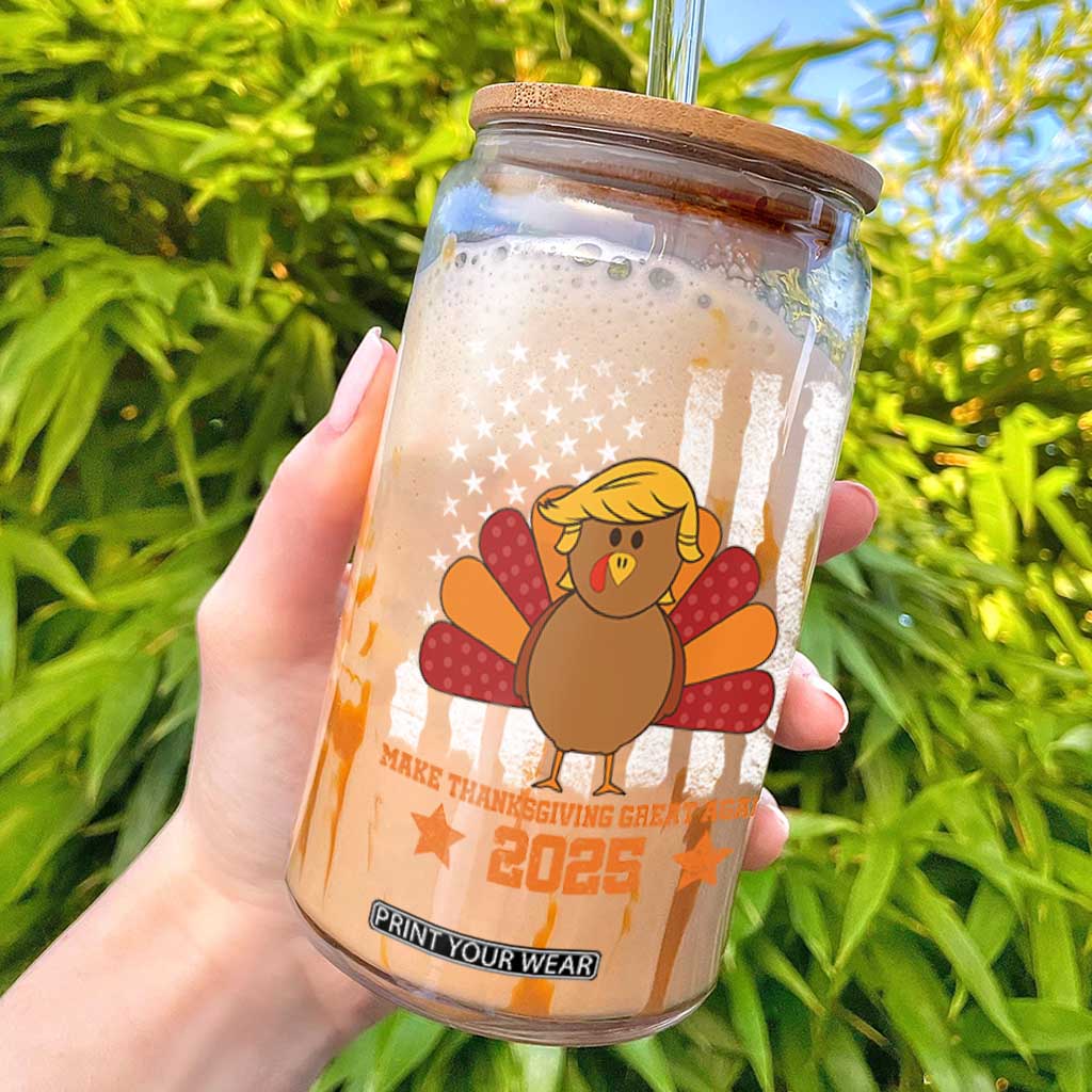 Funny Thanksgiving Trump 2025 Glass Can Make Thanksgivings Great Again Turkey American Flag TS10 Black Print Your Wear