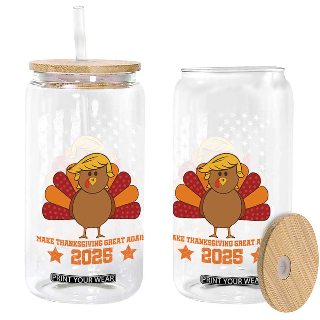 Funny Thanksgiving Trump 2025 Glass Can Make Thanksgivings Great Again Turkey American Flag TS10 Print Your Wear