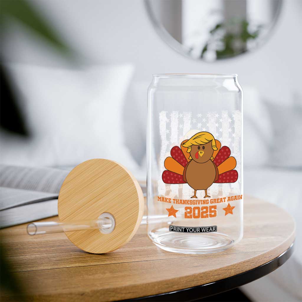 Funny Thanksgiving Trump 2025 Glass Can Make Thanksgivings Great Again Turkey American Flag TS10 Print Your Wear