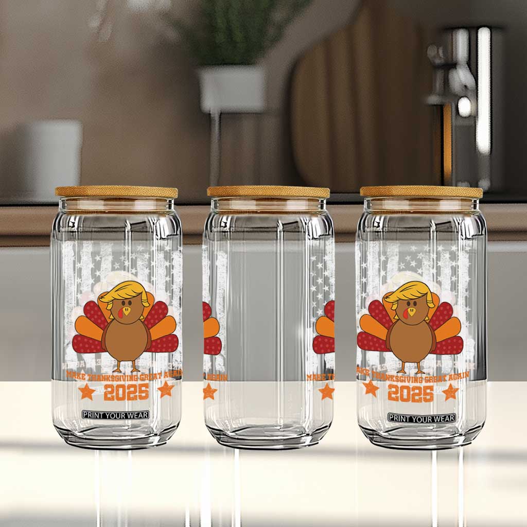 Funny Thanksgiving Trump 2025 Glass Can Make Thanksgivings Great Again Turkey American Flag TS10 Print Your Wear