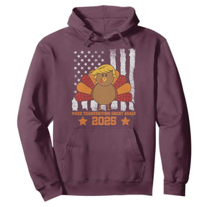 Funny Thanksgiving Trump 2025 Hoodie Make Thanksgivings Great Again Turkey American Flag TS10 Maroon Print Your Wear