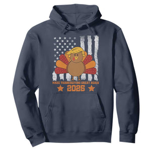Funny Thanksgiving Trump 2025 Hoodie Make Thanksgivings Great Again Turkey American Flag TS10 Navy Print Your Wear