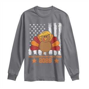 Funny Thanksgiving Trump 2025 Long Sleeve Shirt Make Thanksgivings Great Again Turkey American Flag TS10 Charcoal Print Your Wear