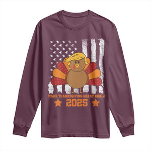Funny Thanksgiving Trump 2025 Long Sleeve Shirt Make Thanksgivings Great Again Turkey American Flag TS10 Maroon Print Your Wear