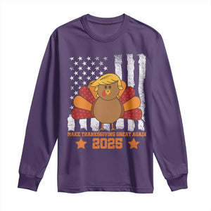 Funny Thanksgiving Trump 2025 Long Sleeve Shirt Make Thanksgivings Great Again Turkey American Flag TS10 Purple Print Your Wear