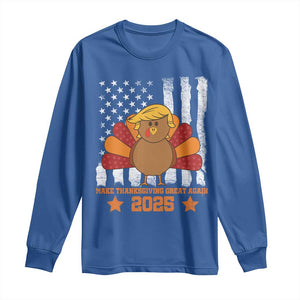 Funny Thanksgiving Trump 2025 Long Sleeve Shirt Make Thanksgivings Great Again Turkey American Flag TS10 Royal Blue Print Your Wear