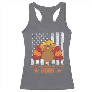 Funny Thanksgiving Trump 2025 Racerback Tank Top Make Thanksgivings Great Again Turkey American Flag TS10 Charcoal Print Your Wear