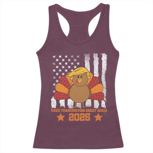 Funny Thanksgiving Trump 2025 Racerback Tank Top Make Thanksgivings Great Again Turkey American Flag TS10 Maroon Print Your Wear