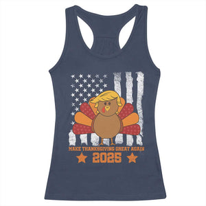 Funny Thanksgiving Trump 2025 Racerback Tank Top Make Thanksgivings Great Again Turkey American Flag TS10 Navy Print Your Wear