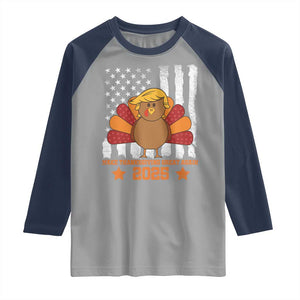 Funny Thanksgiving Trump 2025 Raglan Shirt Make Thanksgivings Great Again Turkey American Flag TS10 Sport Gray Navy Print Your Wear