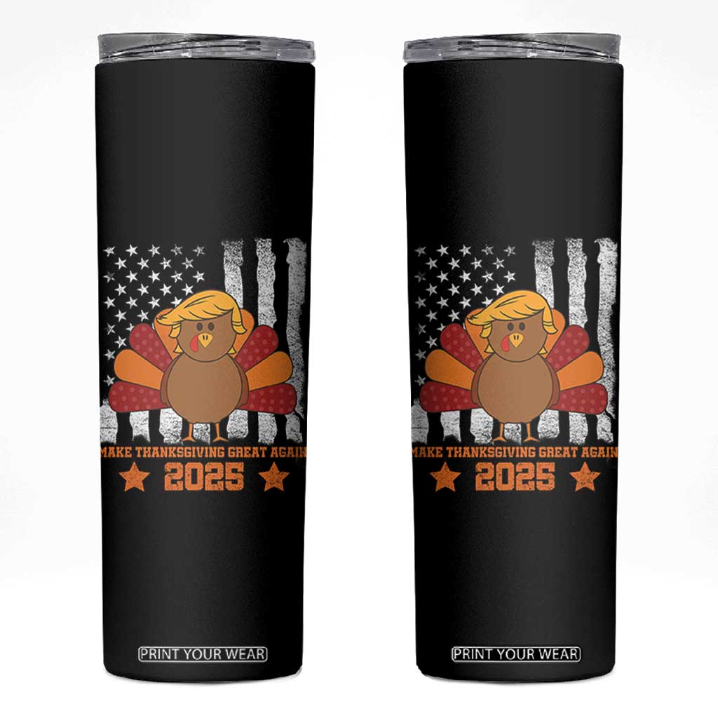 Funny Thanksgiving Trump 2025 Skinny Tumbler Make Thanksgivings Great Again Turkey American Flag TS10 Black Print Your Wear