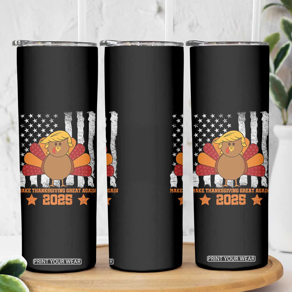Funny Thanksgiving Trump 2025 Skinny Tumbler Make Thanksgivings Great Again Turkey American Flag TS10 Print Your Wear