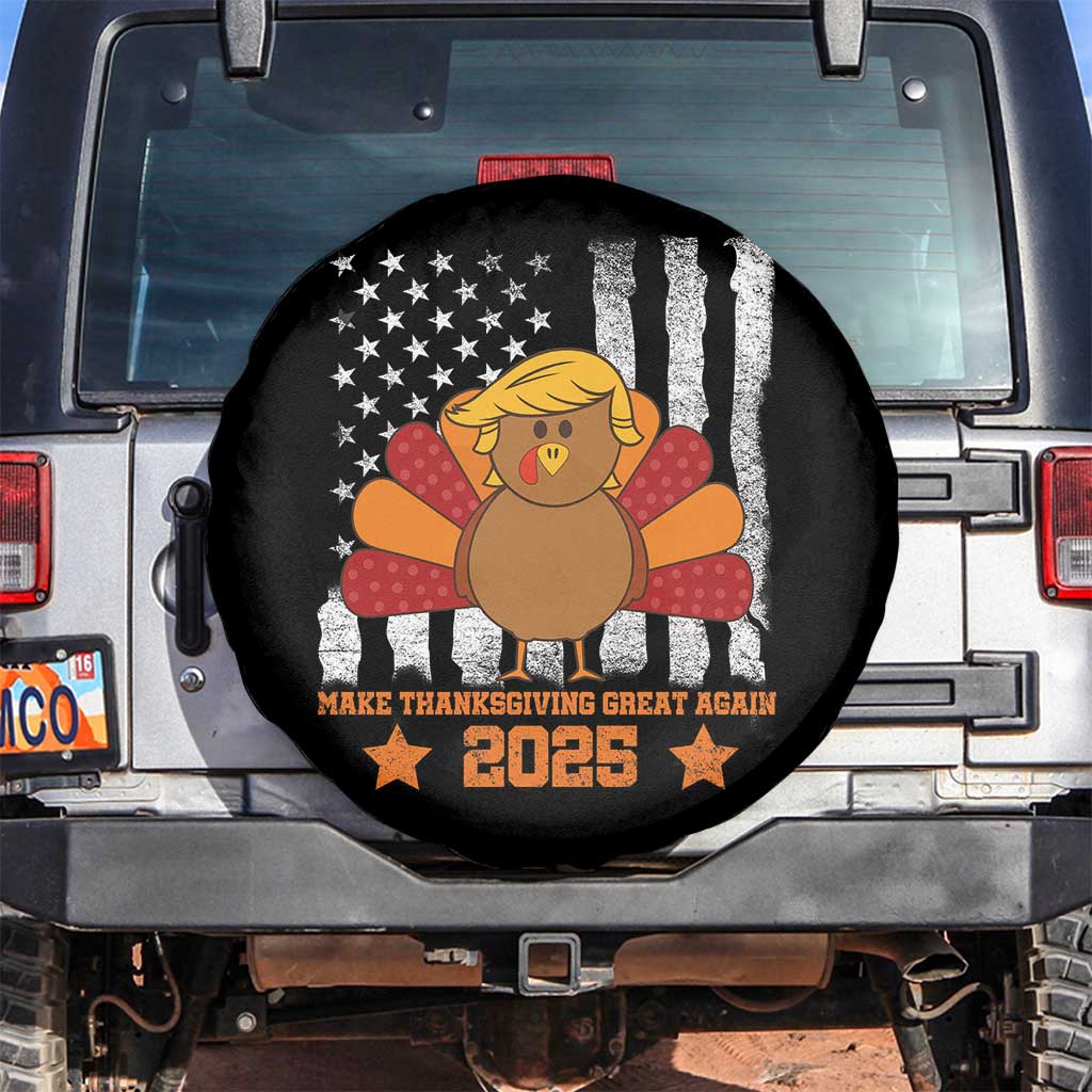 Funny Thanksgiving Trump 2025 Spare Tire Cover Make Thanksgivings Great Again Turkey American Flag TS10 No hole Black Print Your Wear