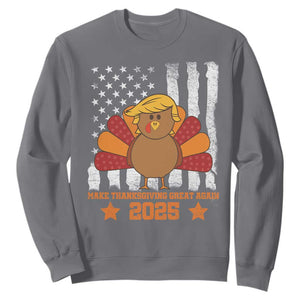Funny Thanksgiving Trump 2025 Sweatshirt Make Thanksgivings Great Again Turkey American Flag TS10 Charcoal Print Your Wear