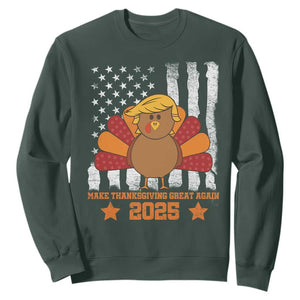 Funny Thanksgiving Trump 2025 Sweatshirt Make Thanksgivings Great Again Turkey American Flag TS10 Dark Forest Green Print Your Wear