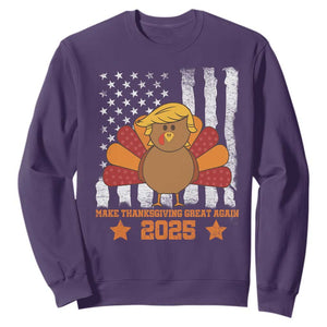 Funny Thanksgiving Trump 2025 Sweatshirt Make Thanksgivings Great Again Turkey American Flag TS10 Purple Print Your Wear