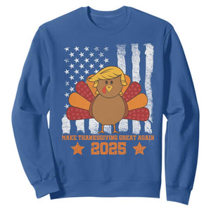 Funny Thanksgiving Trump 2025 Sweatshirt Make Thanksgivings Great Again Turkey American Flag TS10 Royal Blue Print Your Wear