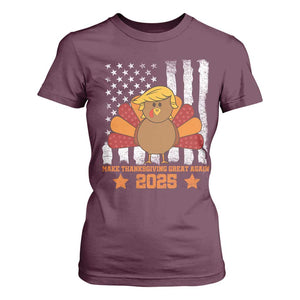 Funny Thanksgiving Trump 2025 T Shirt For Women Make Thanksgivings Great Again Turkey American Flag TS10 Maroon Print Your Wear