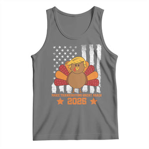 Funny Thanksgiving Trump 2025 Tank Top Make Thanksgivings Great Again Turkey American Flag TS10 Black Heather Print Your Wear