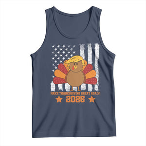 Funny Thanksgiving Trump 2025 Tank Top Make Thanksgivings Great Again Turkey American Flag TS10 Navy Print Your Wear