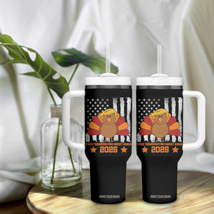 Funny Thanksgiving Trump 2025 Tumbler With Handle Make Thanksgivings Great Again Turkey American Flag TS10 Print Your Wear