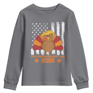 Funny Thanksgiving Trump 2025 Youth Sweatshirt Make Thanksgivings Great Again Turkey American Flag TS10 Charcoal Print Your Wear