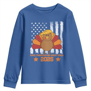 Funny Thanksgiving Trump 2025 Youth Sweatshirt Make Thanksgivings Great Again Turkey American Flag TS10 Royal Blue Print Your Wear