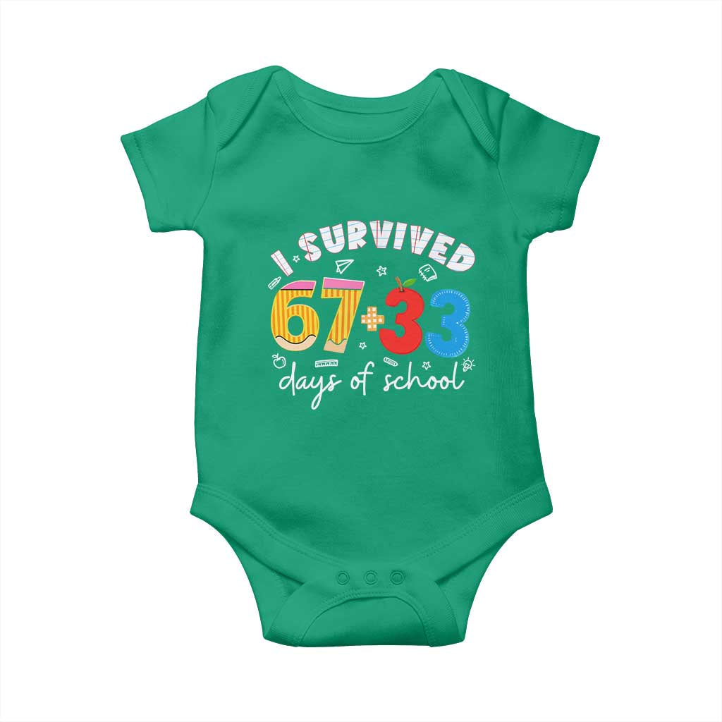 I Survived 67 33 Days Of School Baby Onesie Funny Six Seven Meme Boys Kids 100th Day TS10 Irish Green Print Your Wear