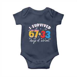 I Survived 67 33 Days Of School Baby Onesie Funny Six Seven Meme Boys Kids 100th Day TS10 Navy Print Your Wear