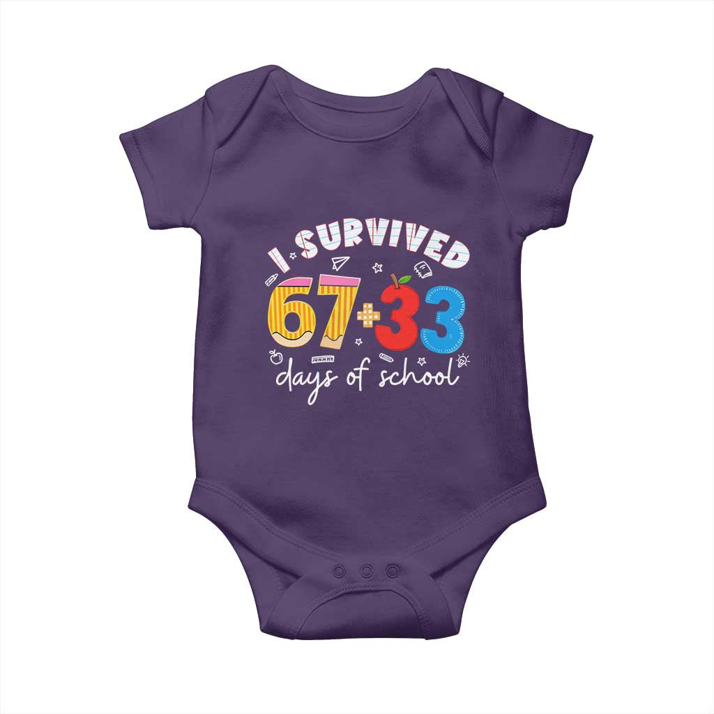 I Survived 67 33 Days Of School Baby Onesie Funny Six Seven Meme Boys Kids 100th Day TS10 Purple Print Your Wear