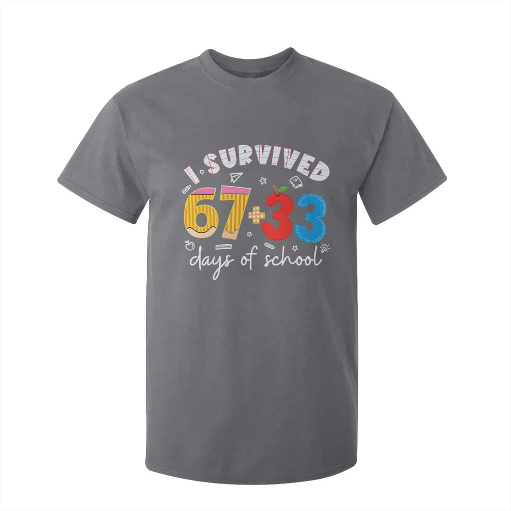 I Survived 67 33 Days Of School T Shirt For Kid Funny Six Seven Meme Boys Kids 100th Day TS10 Charcoal Print Your Wear