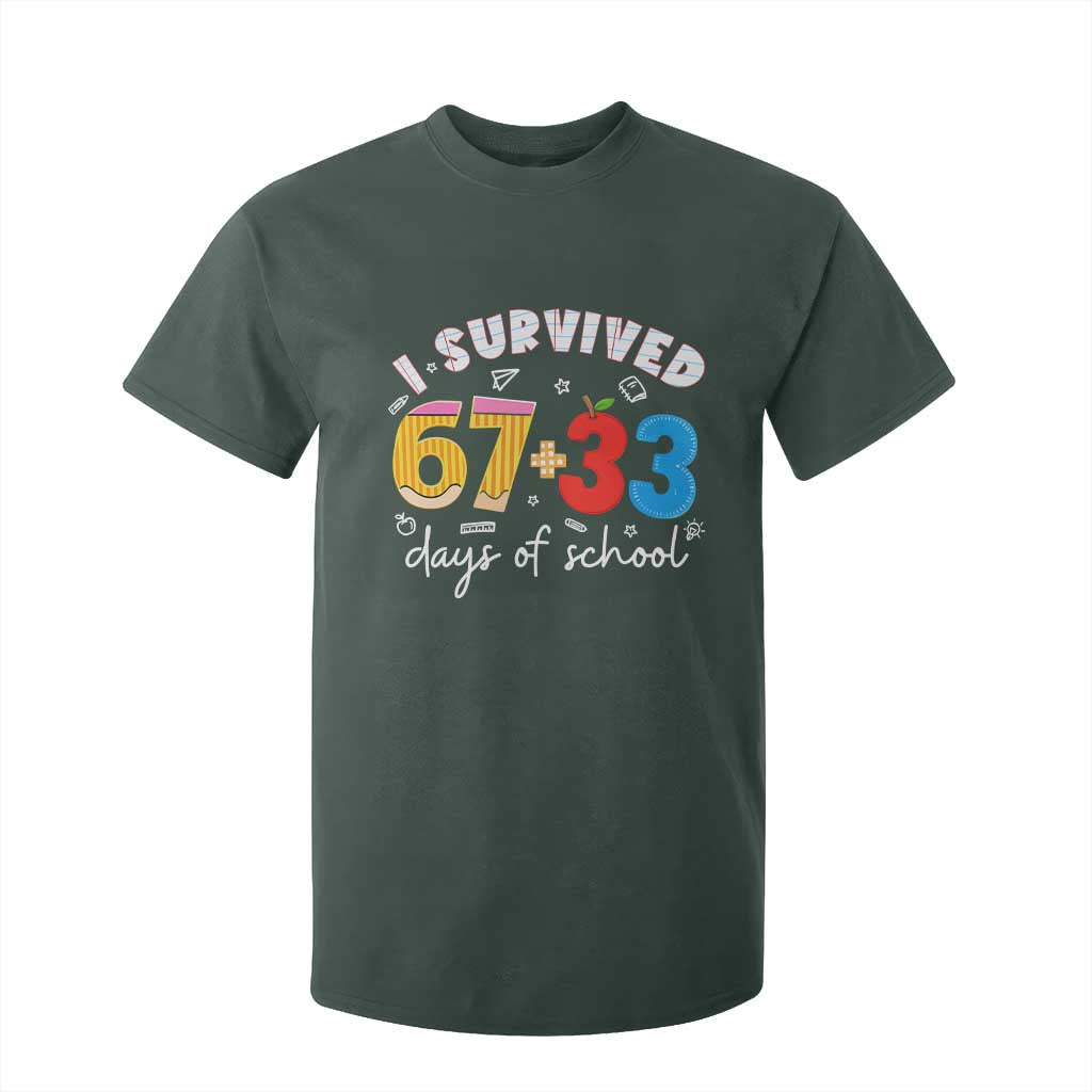 I Survived 67 33 Days Of School T Shirt For Kid Funny Six Seven Meme Boys Kids 100th Day TS10 Dark Forest Green Print Your Wear