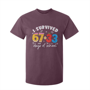 I Survived 67 33 Days Of School T Shirt For Kid Funny Six Seven Meme Boys Kids 100th Day TS10 Maroon Print Your Wear
