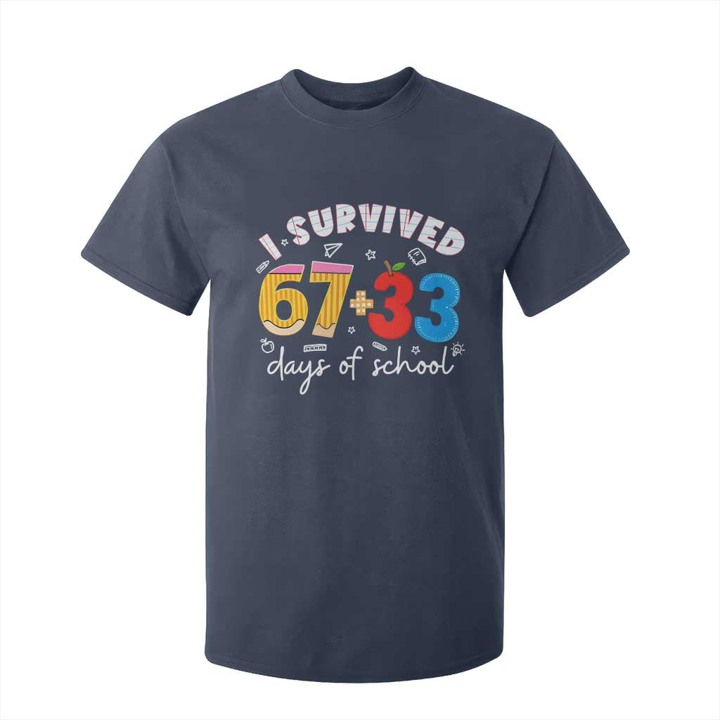 I Survived 67 33 Days Of School T Shirt For Kid Funny Six Seven Meme Boys Kids 100th Day TS10 Navy Print Your Wear