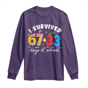 I Survived 67 33 Days Of School Long Sleeve Shirt Funny Six Seven Meme Boys Kids 100th Day TS10 Purple Print Your Wear